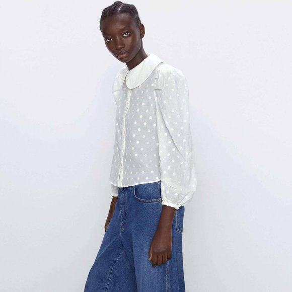 NWT Zara Blouse with embroidered polka dots Sz M - Picture 1 of 3